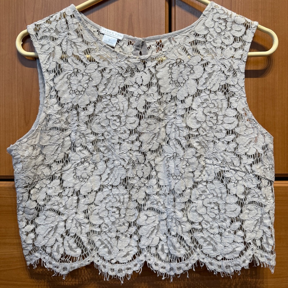 Jenny Yoo Floral Lace Tank Top in Tan